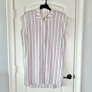 Blu Dahlia Striped Shirt Dress XL Pink Beige Sleeveless Linen Feel High Low